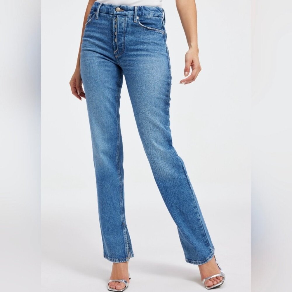 Good American Womens Good Curves Straight Button Fly Jeans Split Hem size 4 27
